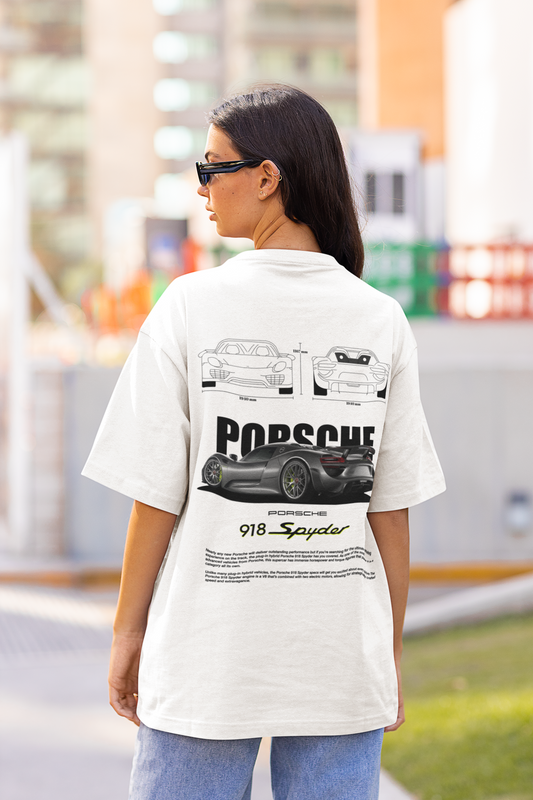 Porsche Women's Premium White Printed Oversized T-shirt