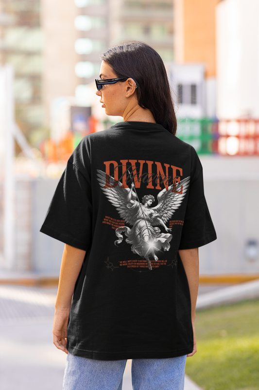 Divine Women's Premium Black Printed Oversized T-shirt