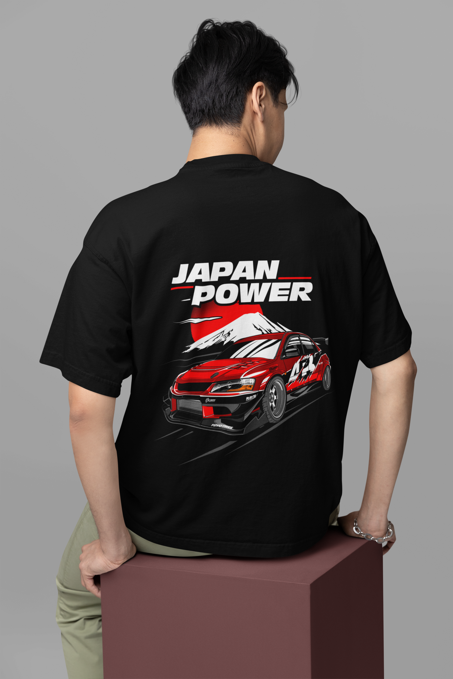 Japan Power Men's Premium black Printed Oversized T-shirt