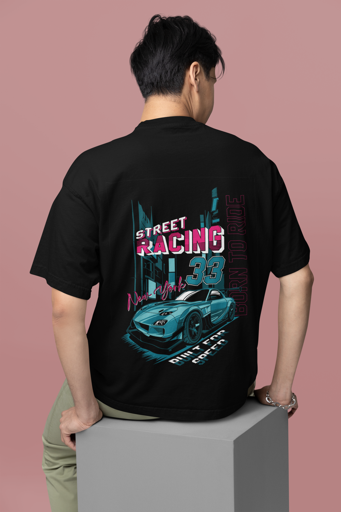 Street Racing-33  Men's Premium black Printed Oversized T-shirt