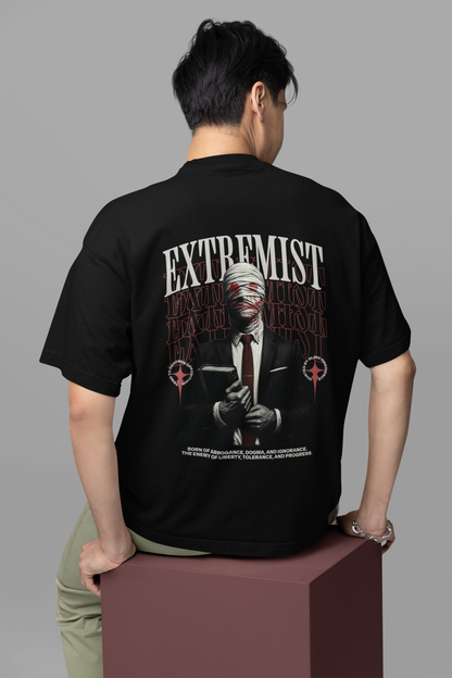 Extremist Men's Premium Graphite Black Printed Oversized T-shirt