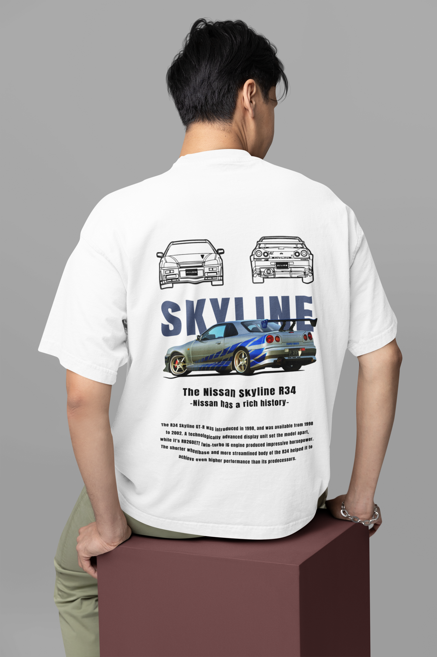 Skyline Men's Premium White Printed Oversized Tshirt