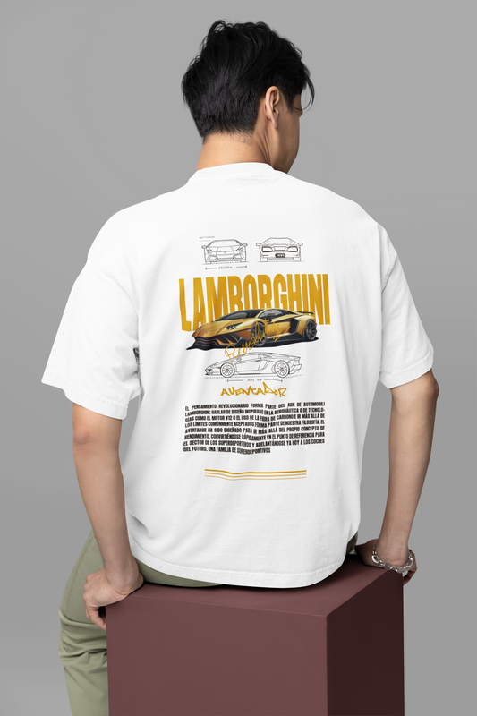 Lamborghini  Men's Premium White Printed Oversized Tshirt