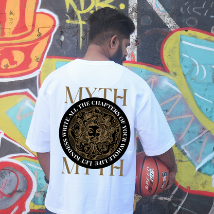 Myth Men's Premium White Printed Oversized Tshirt