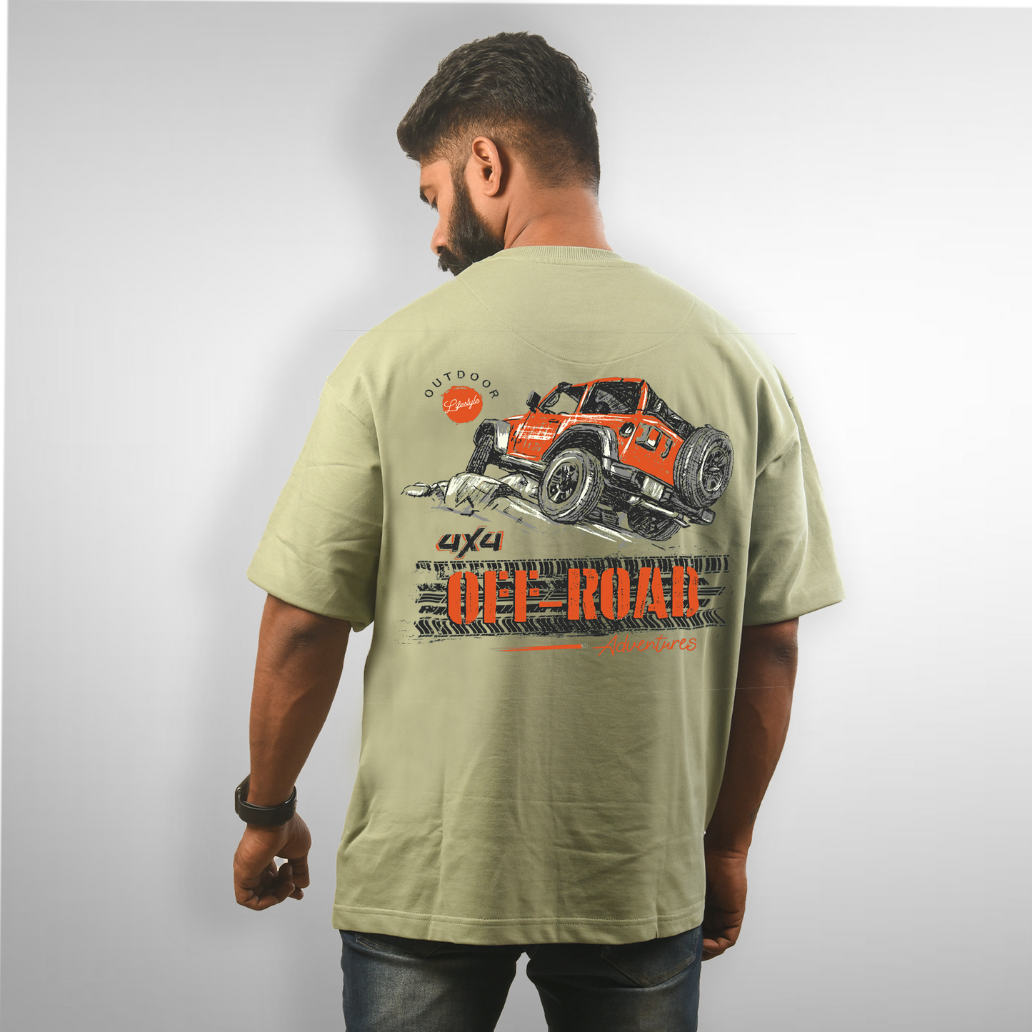 Off Road Men's Premium Green Printed Oversized Tshirt