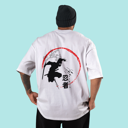 Ninja Men's Premium White Printed Oversized Tshirt