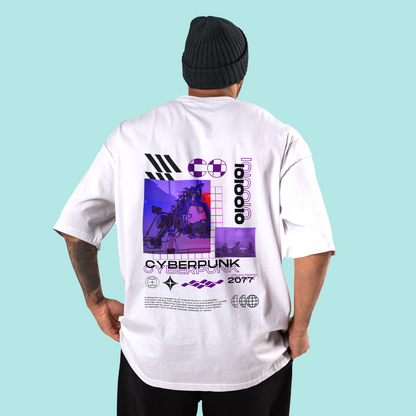 Cyberpunk Men's Premium White Printed Oversized Tshirt