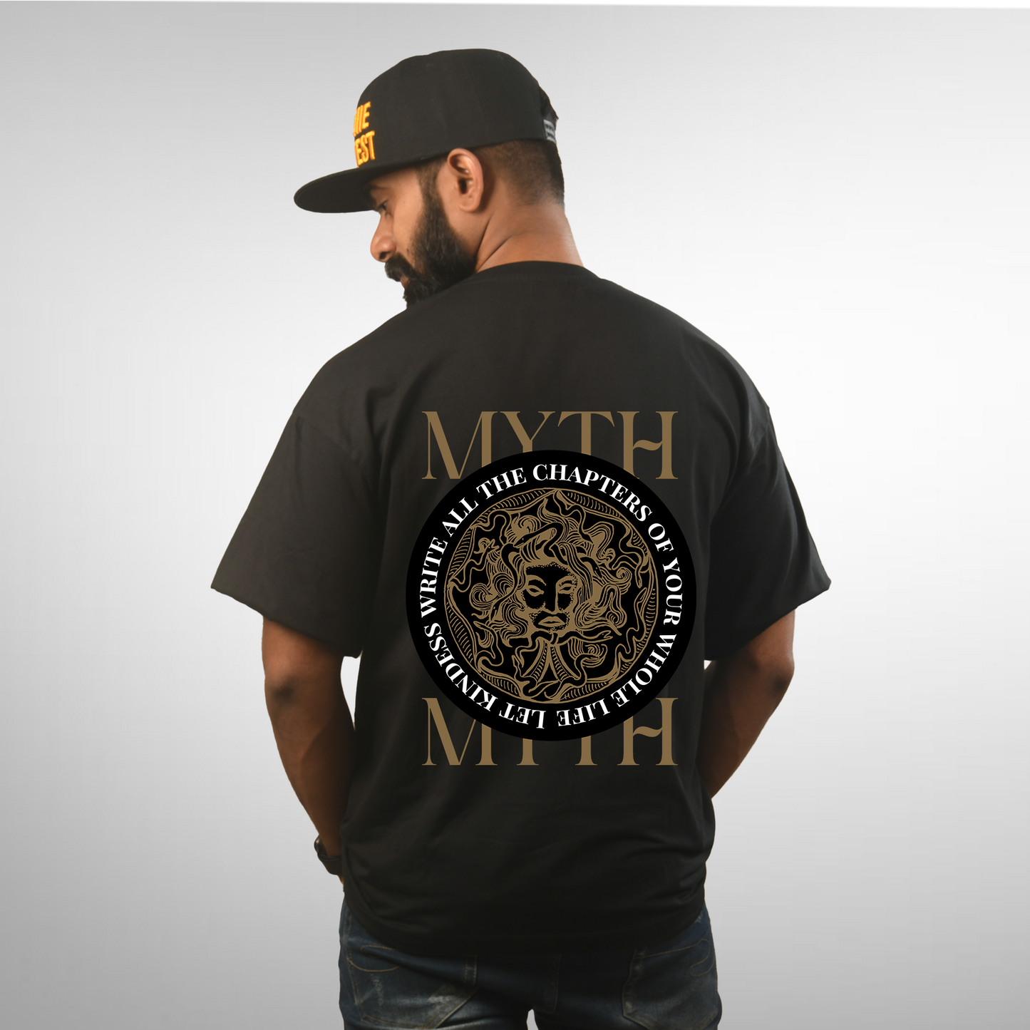 Myth Men's Premium Black Printed Oversized Tshirt