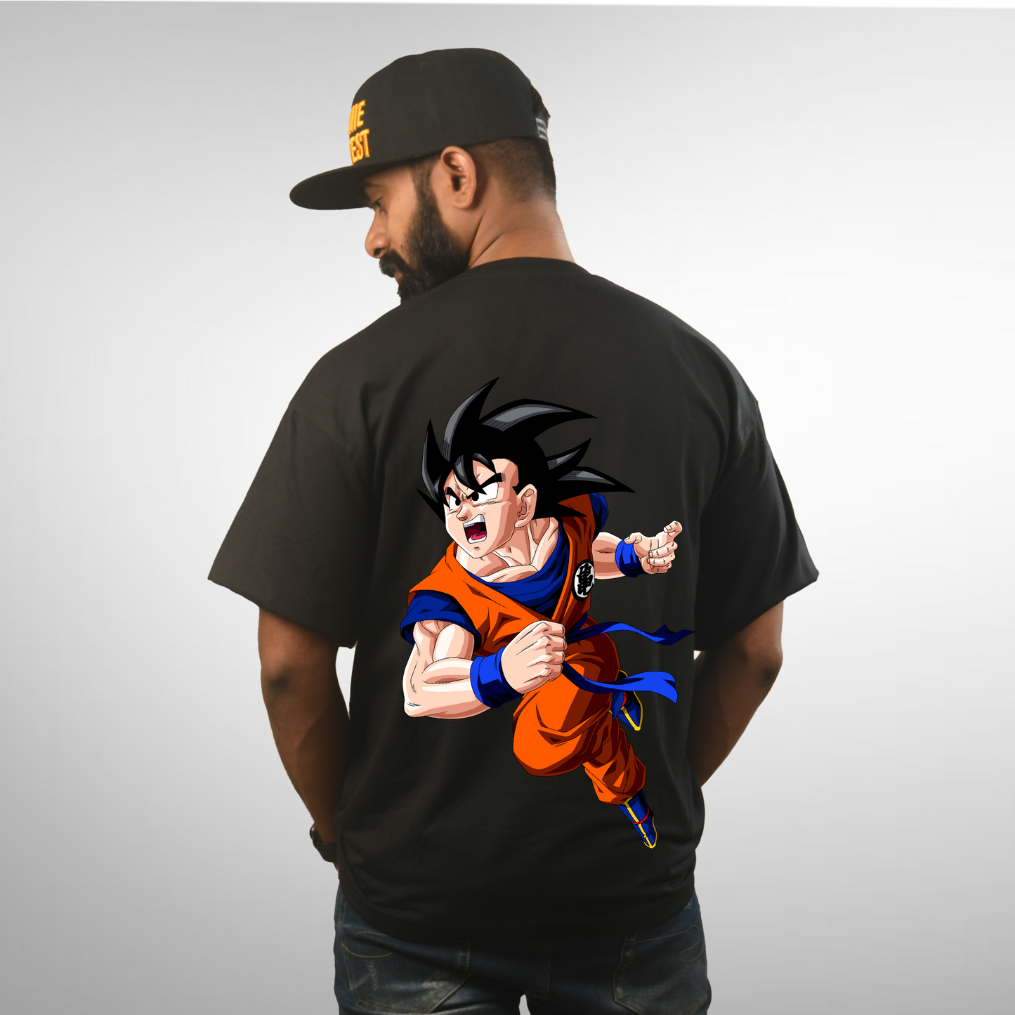 Goku Men's Premium Black Printed Oversized Tshirt