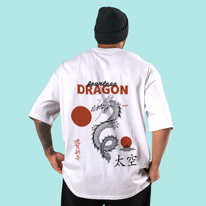 Dragon Men's Premium White Printed Oversized Tshirt