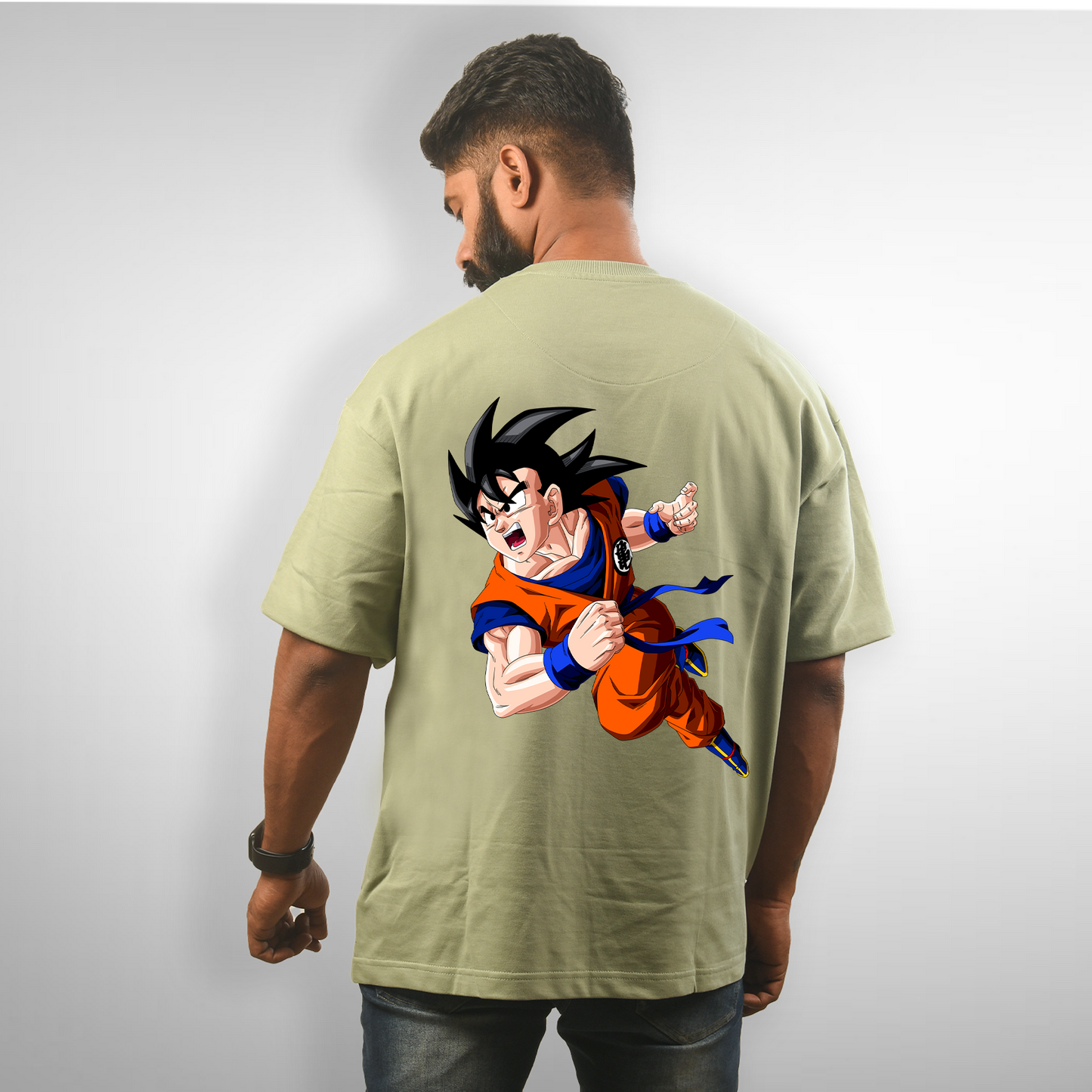 Goku Men's Premium Green Printed Oversized Tshirt