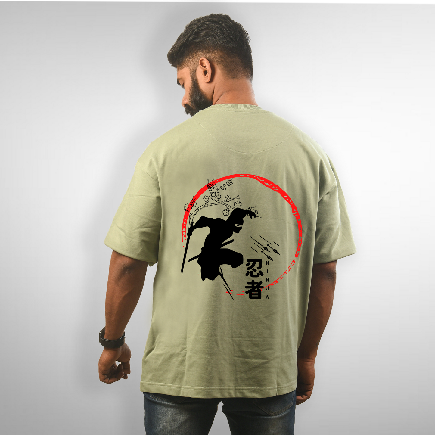 Ninja Men's Premium Green Printed Oversized Tshirt