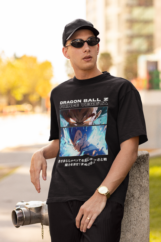 Prince Vegeta Originals Premium Black Printed Oversized Tshirt