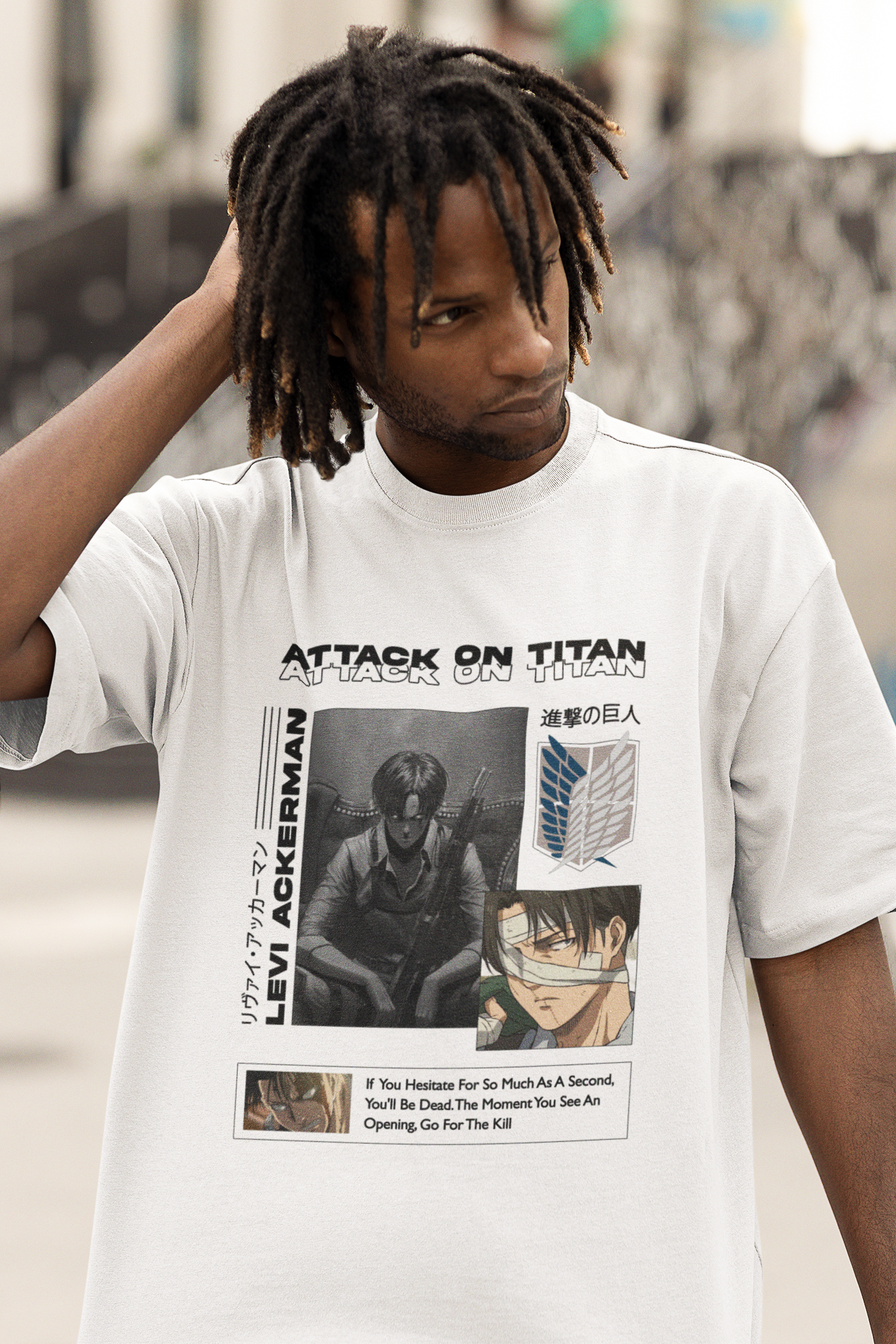 Attack Of Titans Originals Men's Premium White Printed Oversized Tshirt