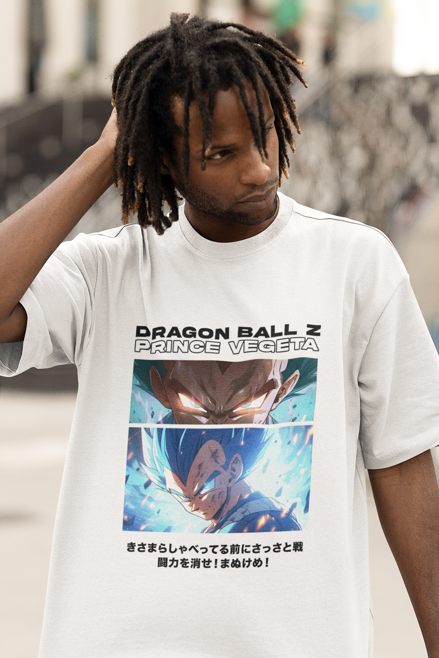 Prince Vegeta Originals Men's Premium White Printed Oversized Tshirt