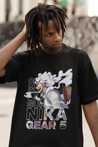 Gear 5 Luffy Originals Men's Premium Black Printed Oversized Tshirt