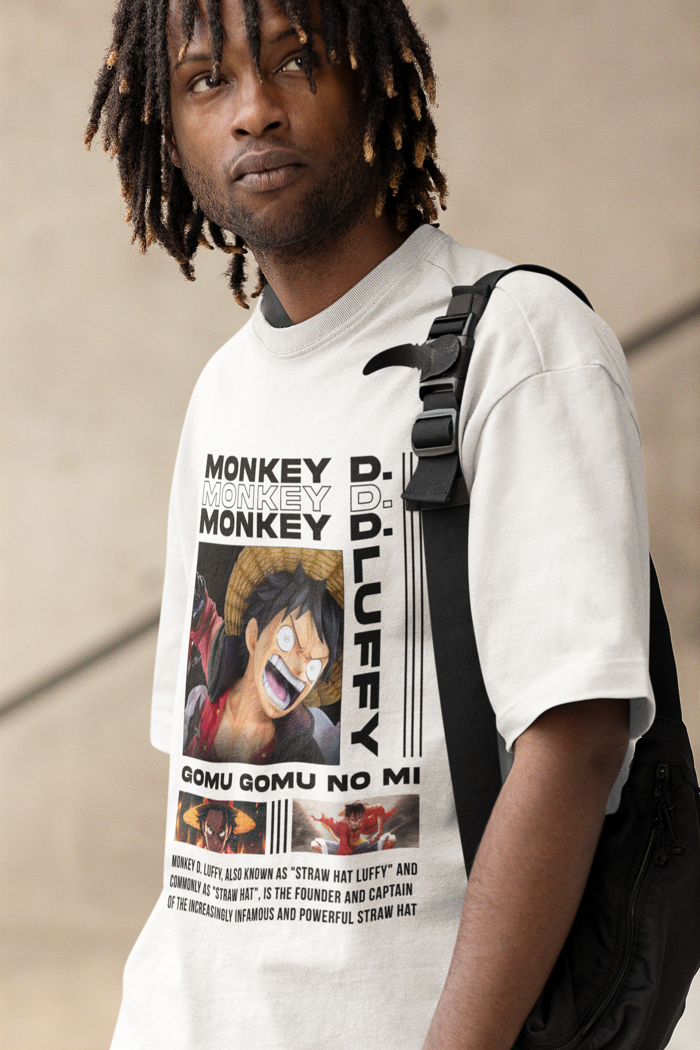 Monkey D Luffy Originals Premium white Printed Oversized Tshirt