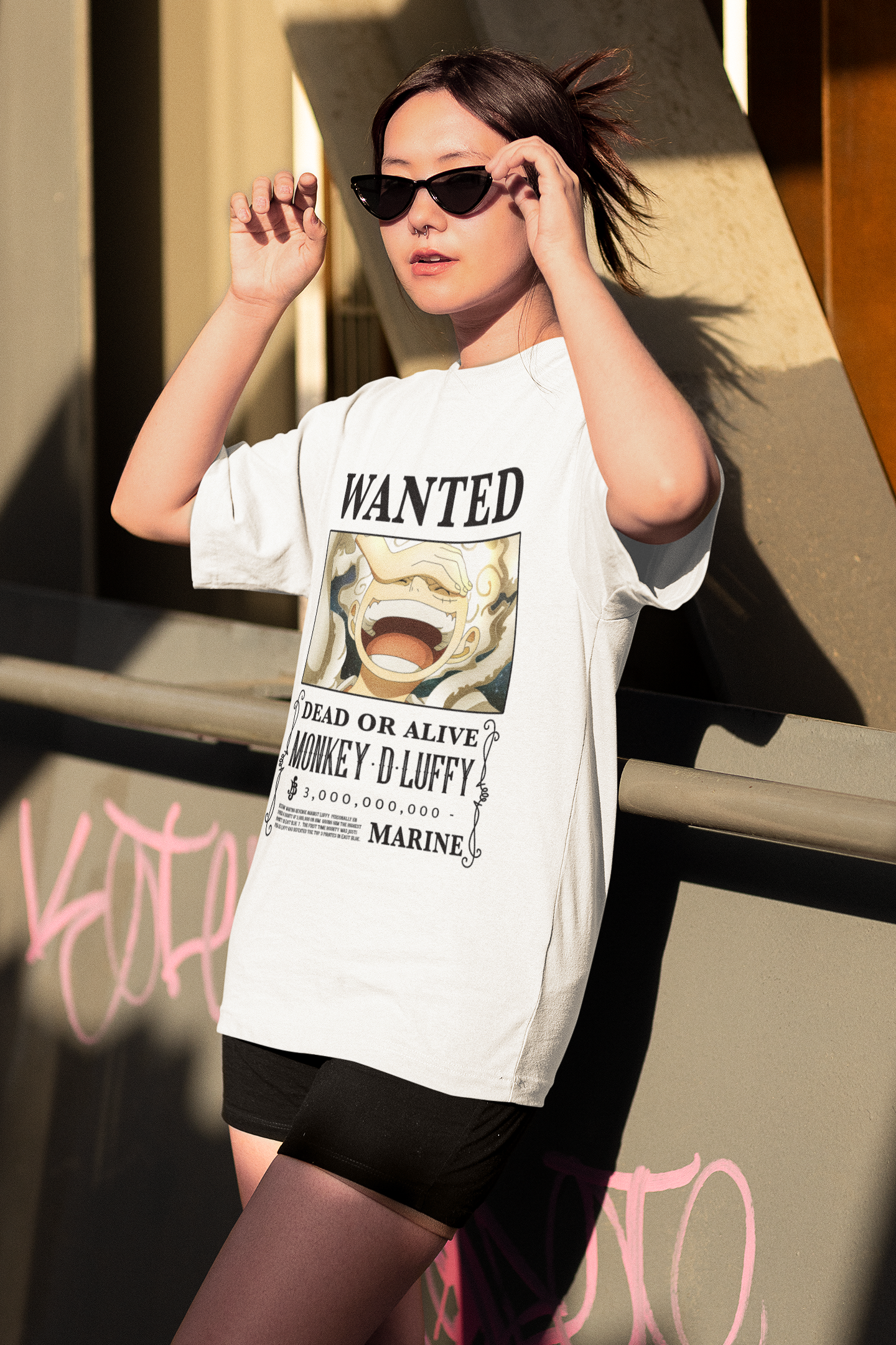 One Piece Wanted Luffy Originals Women's Premium White Printed Oversized Tshirt