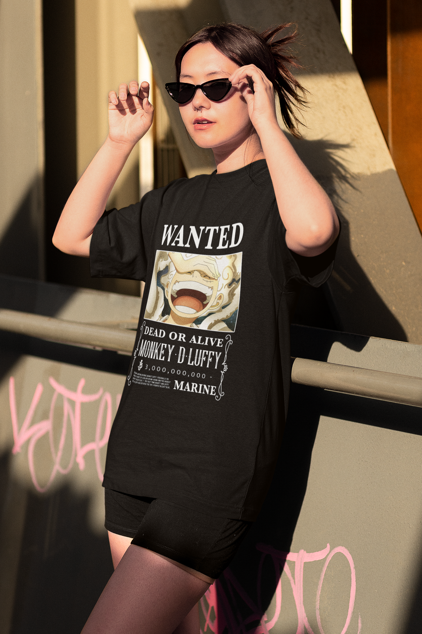 Wanted Luffy Originals Women's Premium Black Printed Oversized Tshirt