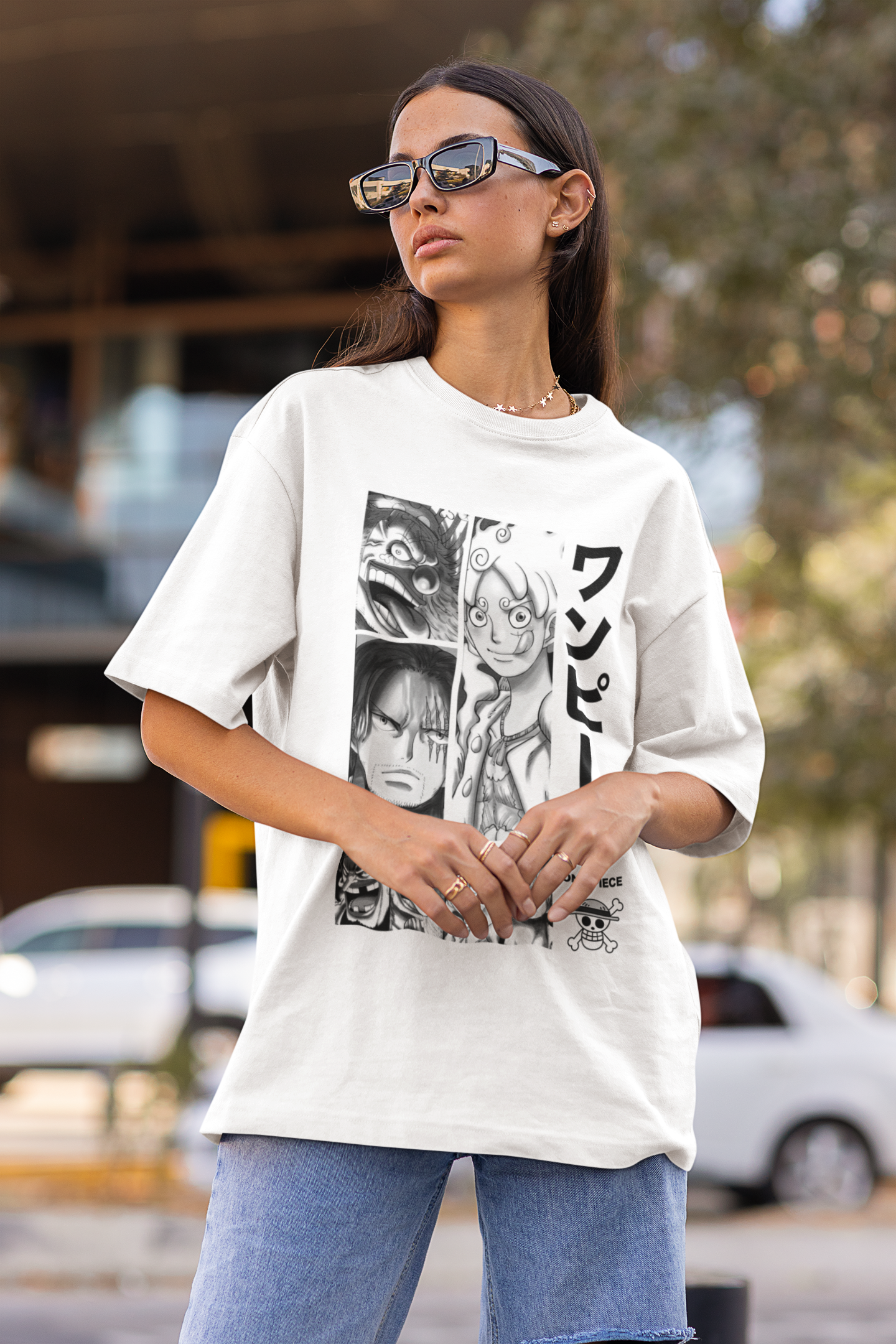 One Piece Manga Originals Women's Premium White Printed Oversized Tshirt