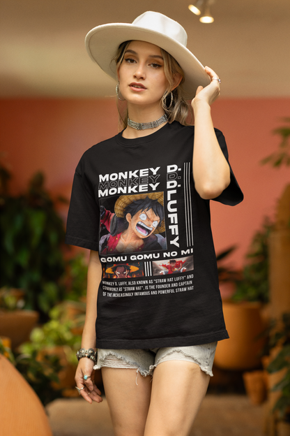 One Piece Monkey D Luffy Originals Women's Premium Black Printed Oversized Tshirt