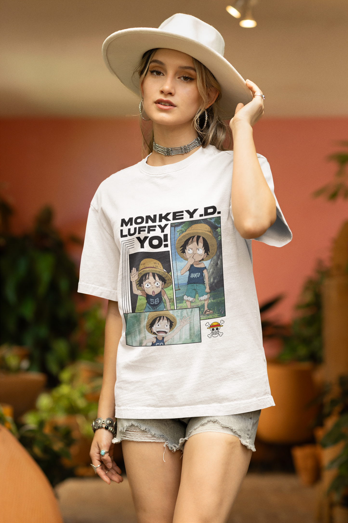 Luffy YO Originals Women's Premium White Printed Oversized Tshirt