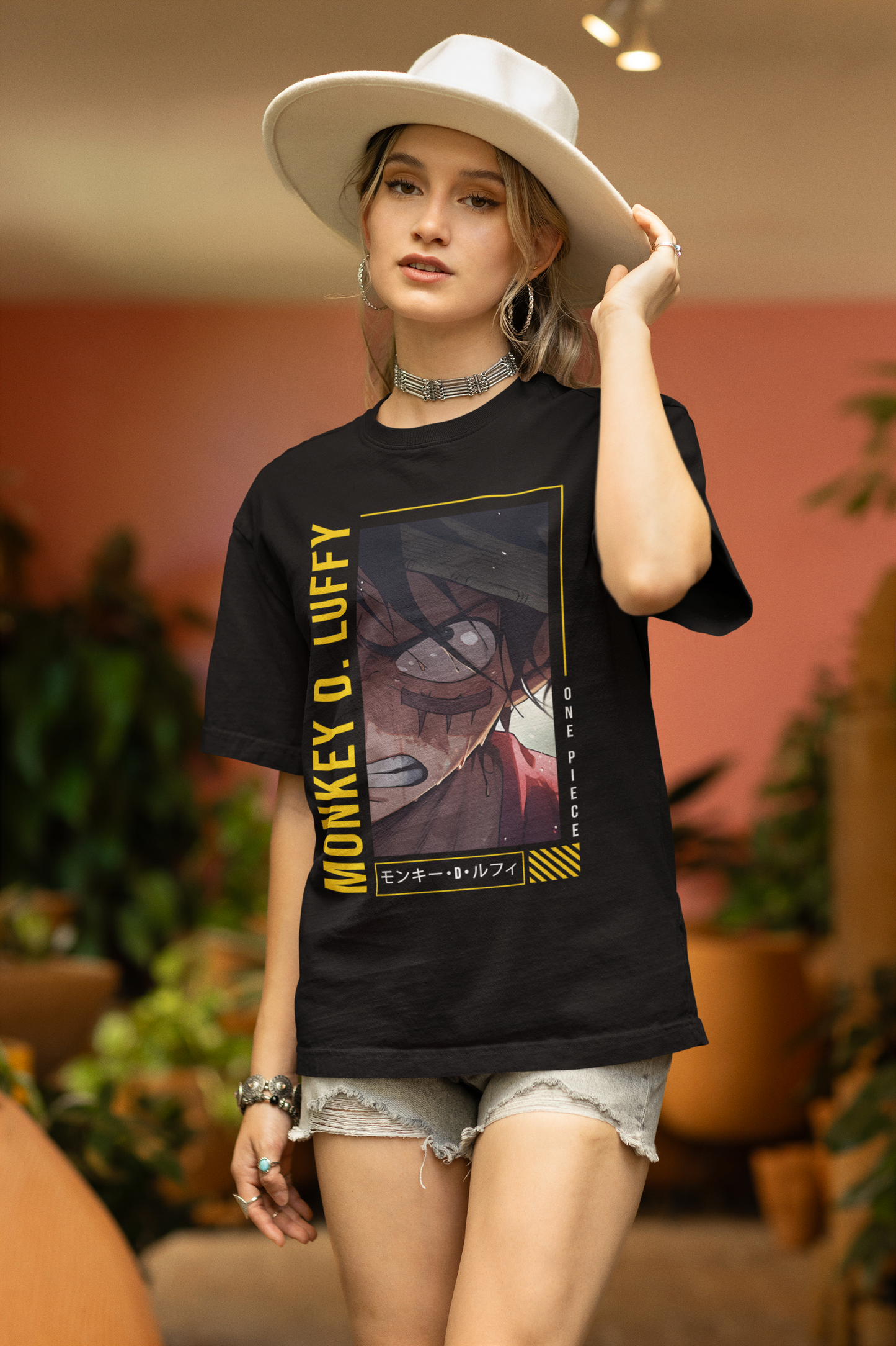 Monkey D Luffy Originals Women's Premium Black Printed Oversized Tshirt