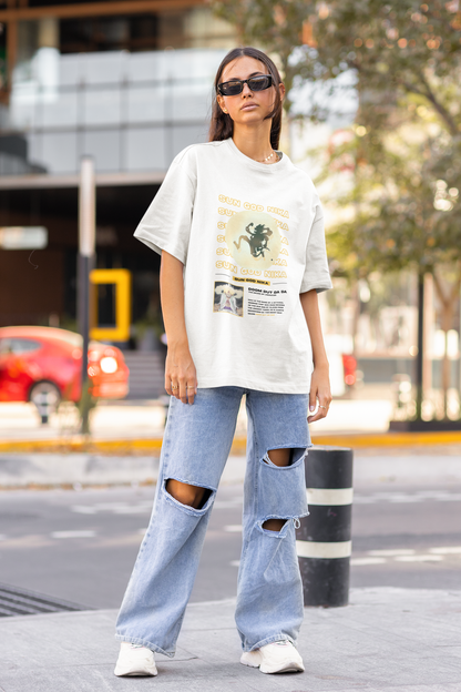 Sun God Nika Originals Women's Premium White Printed Oversized Tshirt