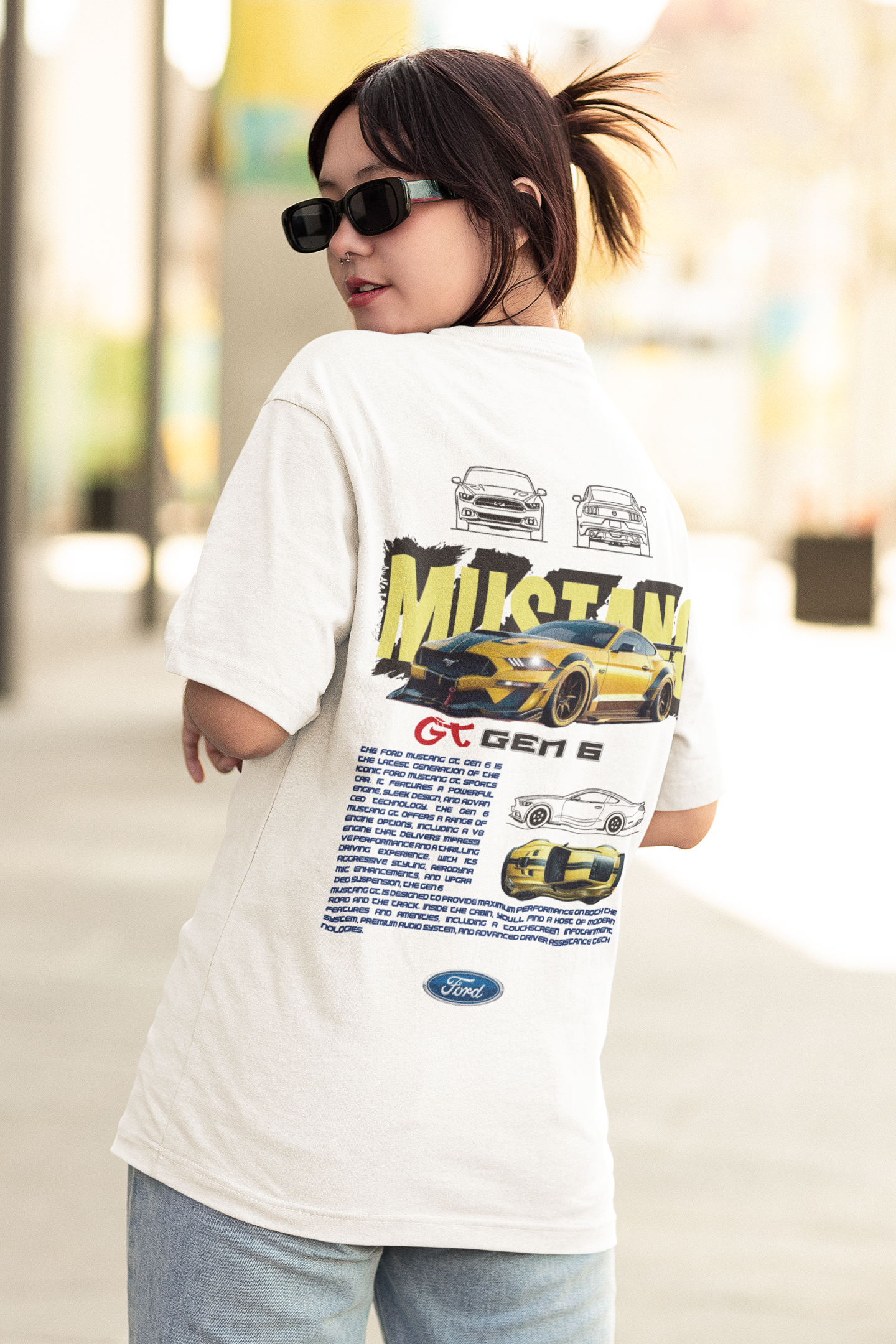 Mustang-GT Women's Premium White Printed Oversized T-shirt