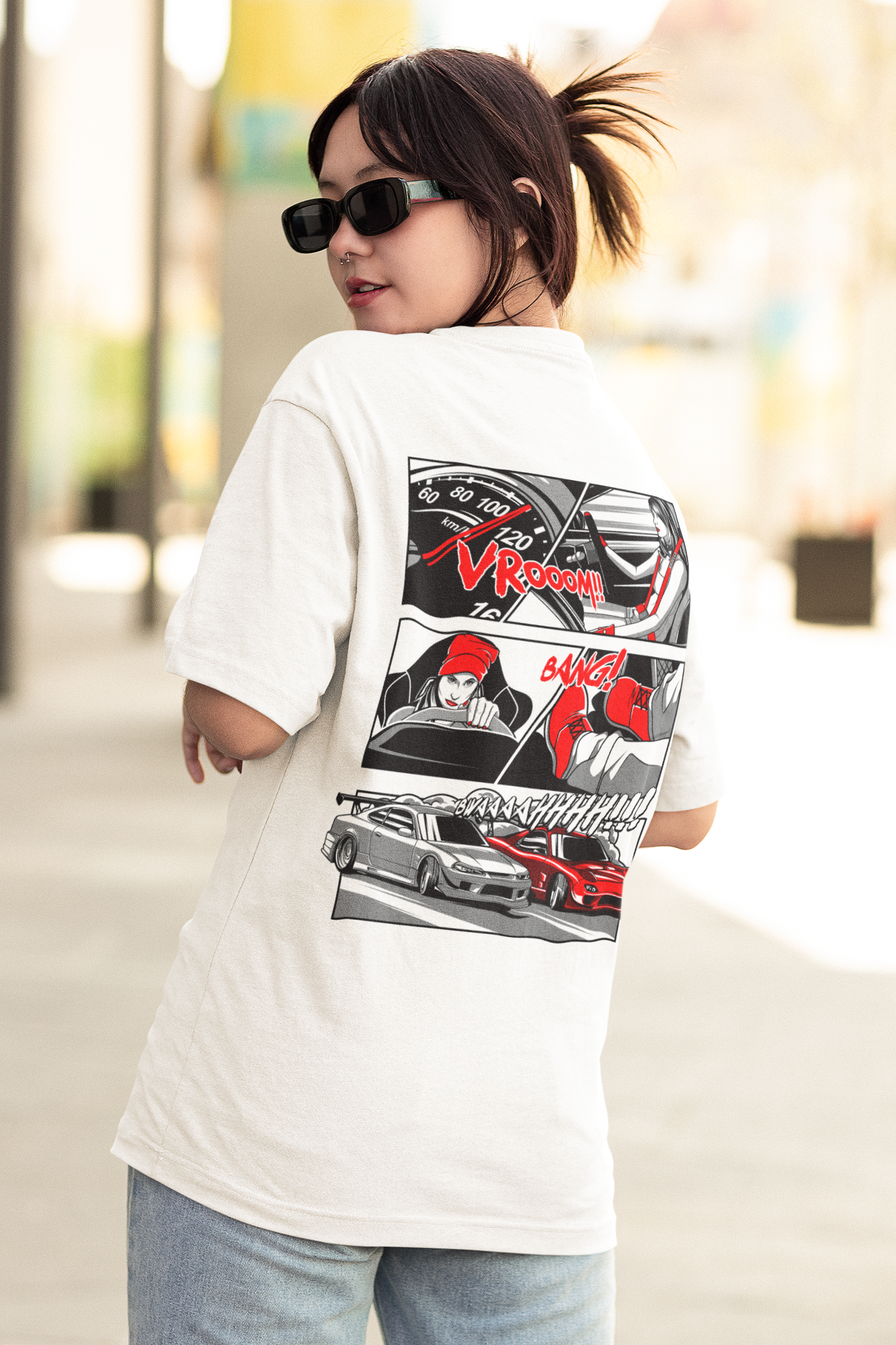 Vroom Women's Premium White Printed Oversized Tshirt