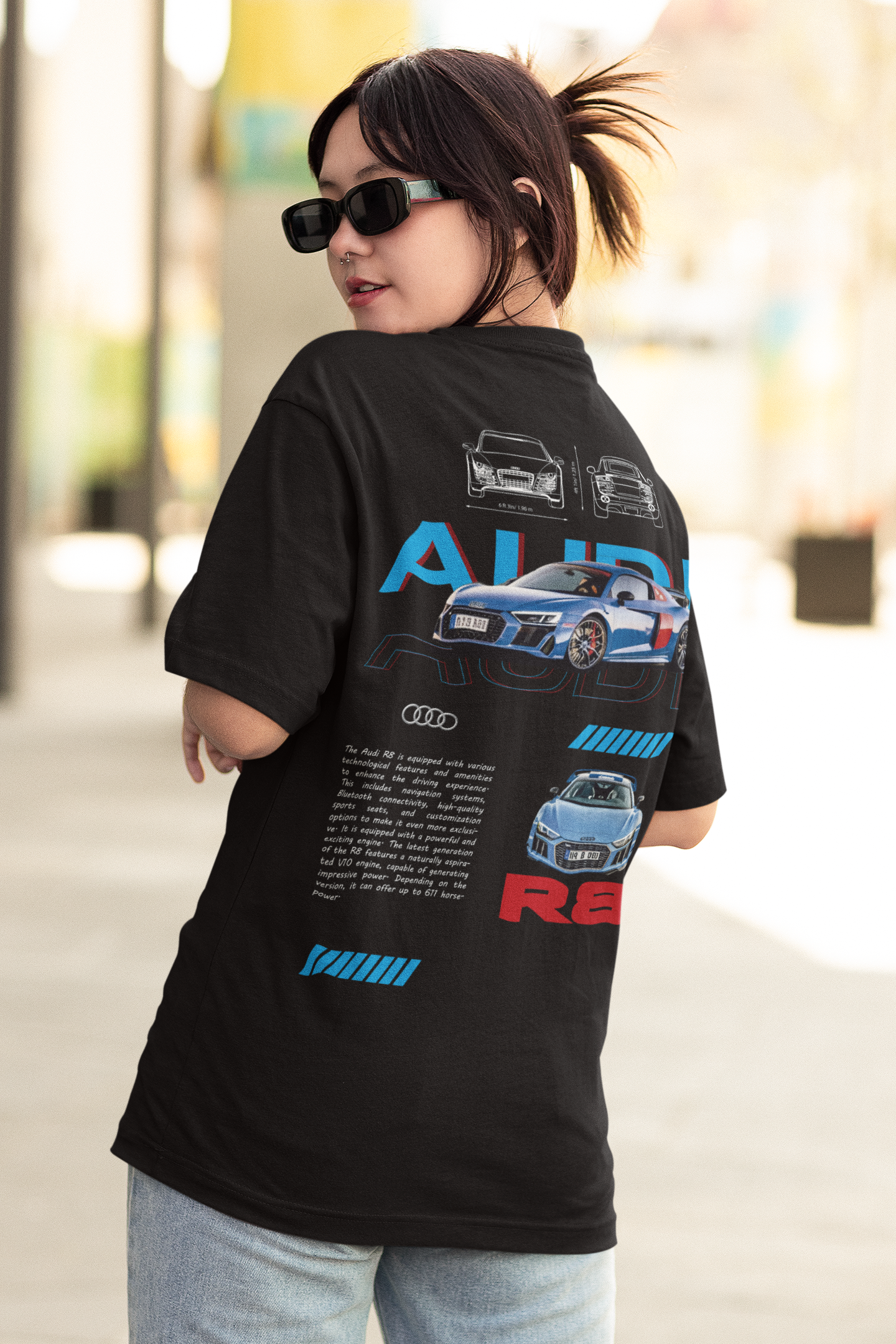 Audi - R8 Women's Premium Black Printed Oversized T-shirt