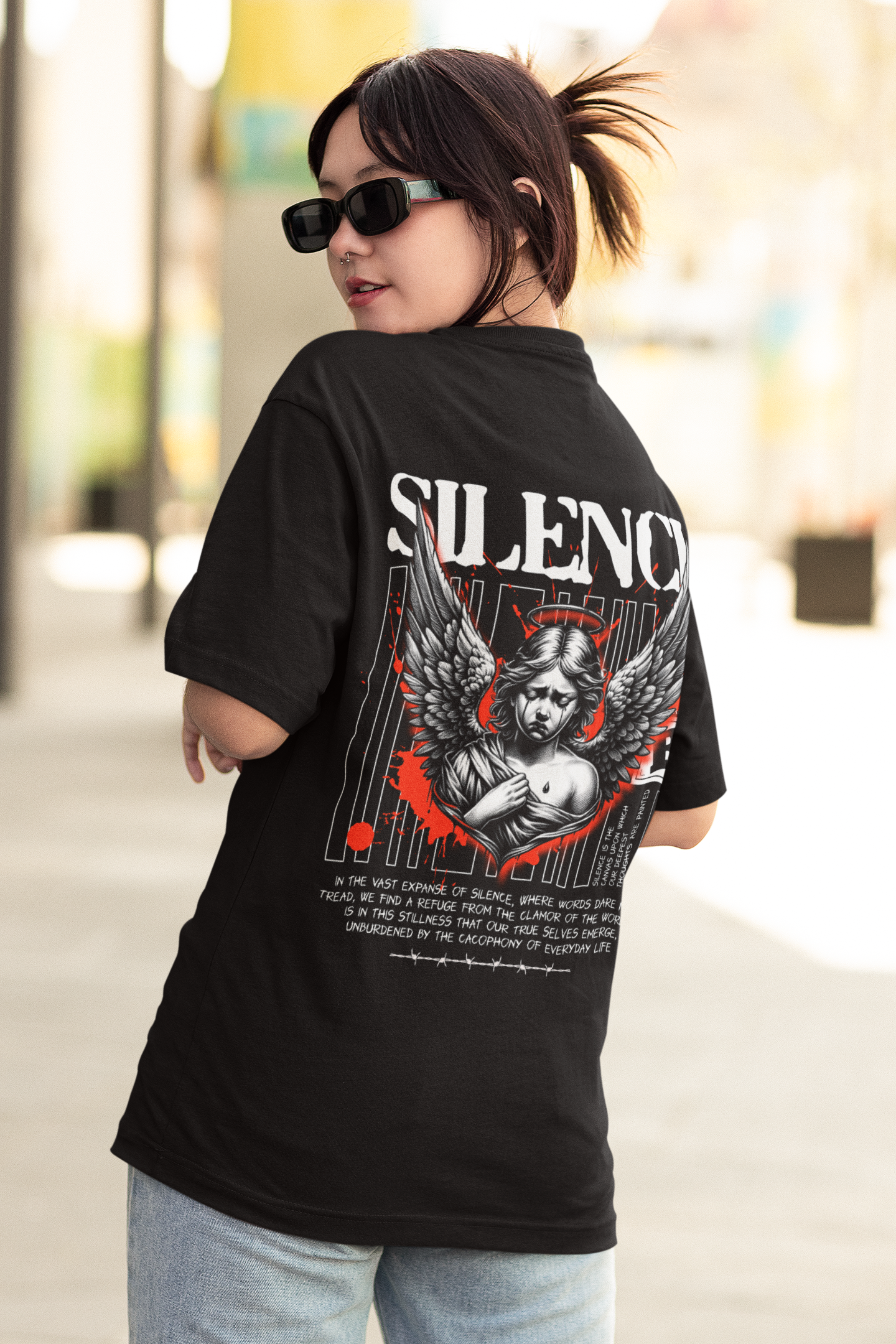 Silence Women's Premium Black Printed Oversized T-shirt (Copy)