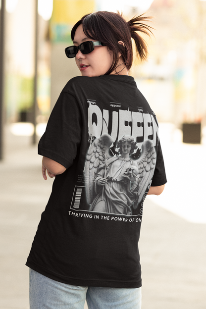 Queen Women's Premium Black Printed Oversized T-shirt