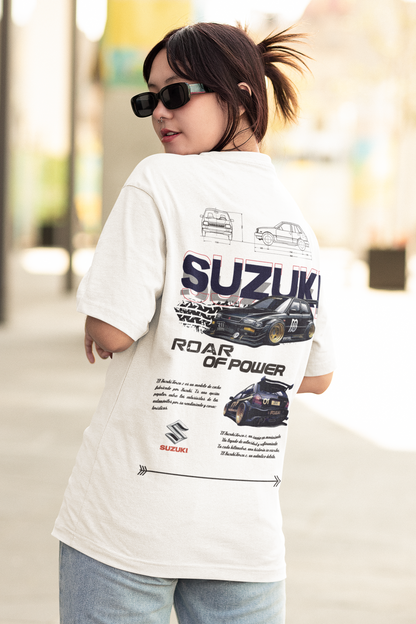 Suzuki - Roar Of Power Women's Premium White Printed Oversized T-shirt