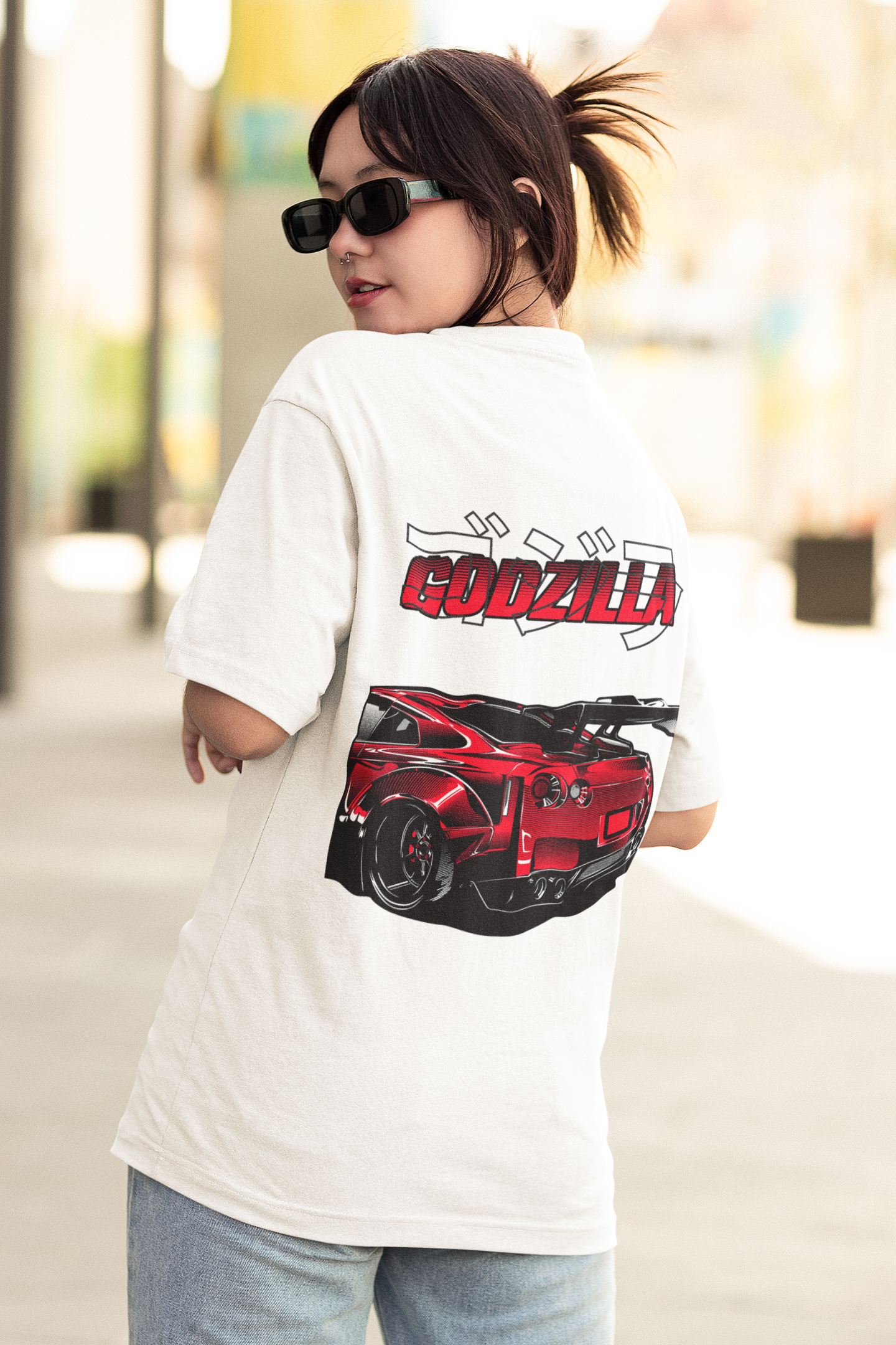 Gorilla GTR Women's Premium White Printed Oversized T-shirt