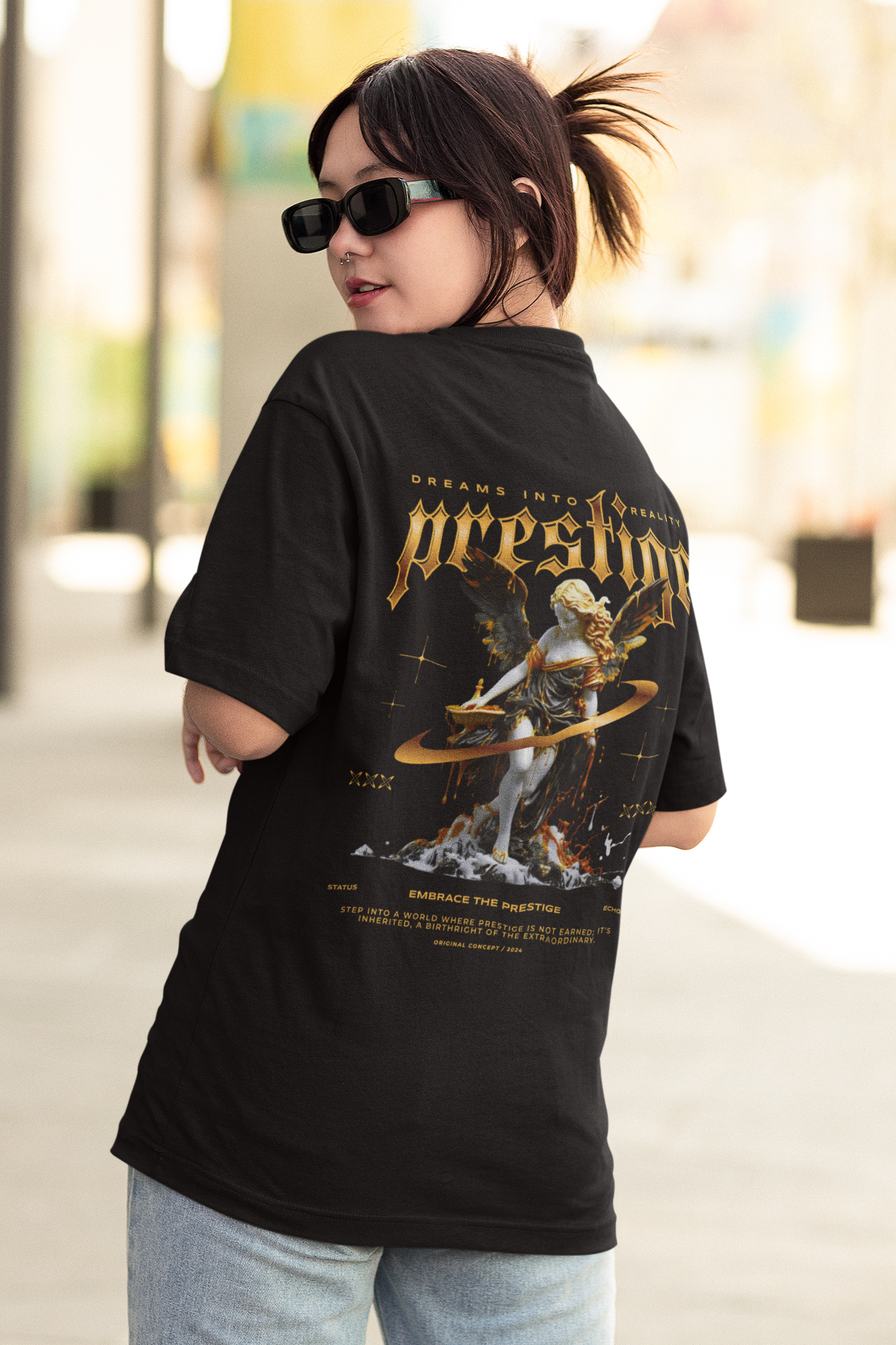 Prestige Women's Premium Black Printed Oversized T-shirt