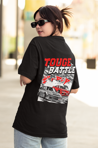 Touge Battle Women's Premium Black Printed Oversized T-shirt