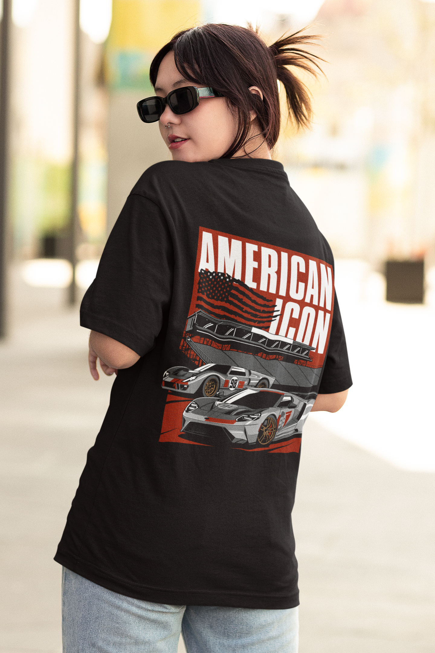 American icon Women's Premium Black Printed Oversized T-shirt