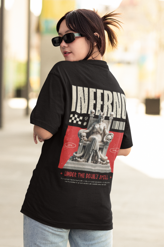 Inferno Women's Premium Black Printed Oversized T-shirt