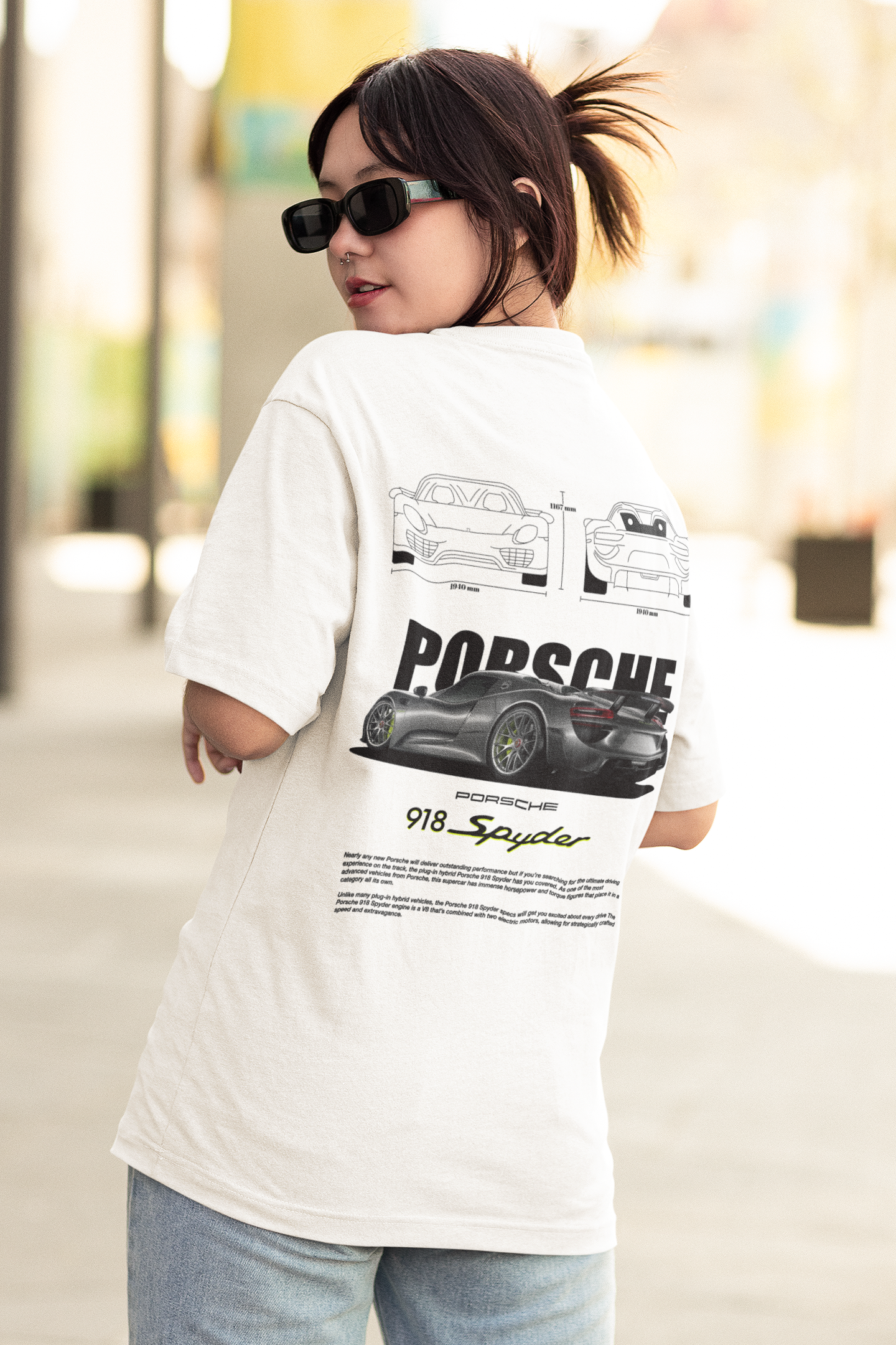 Porsche Women's Premium White Printed Oversized T-shirt