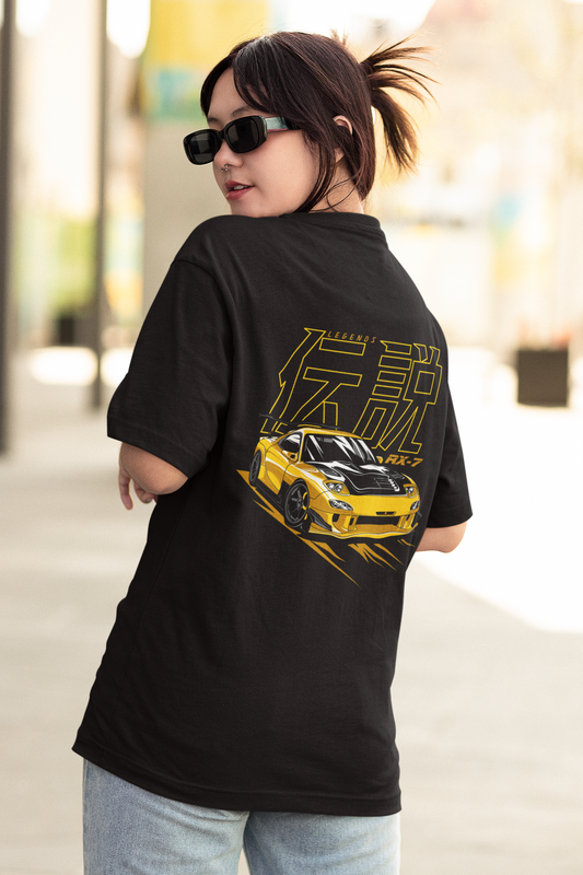 Mazda RX-7  Women's Premium Black Printed Oversized T-shirt