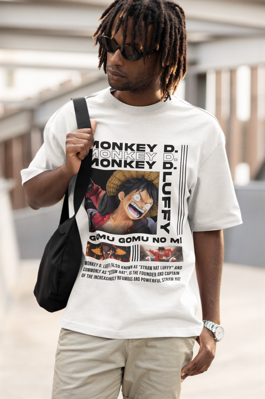 Monkey D Luffy Originals Premium white Printed Oversized Tshirt