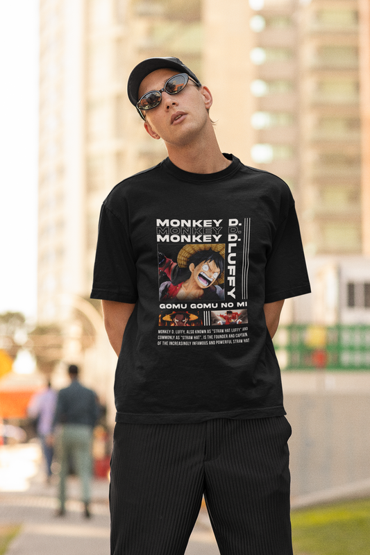 One Piece Monkey D Luffy Originals Premium Black Printed Oversized Tshirt