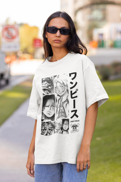 One Piece Manga Originals Women's Premium White Printed Oversized Tshirt