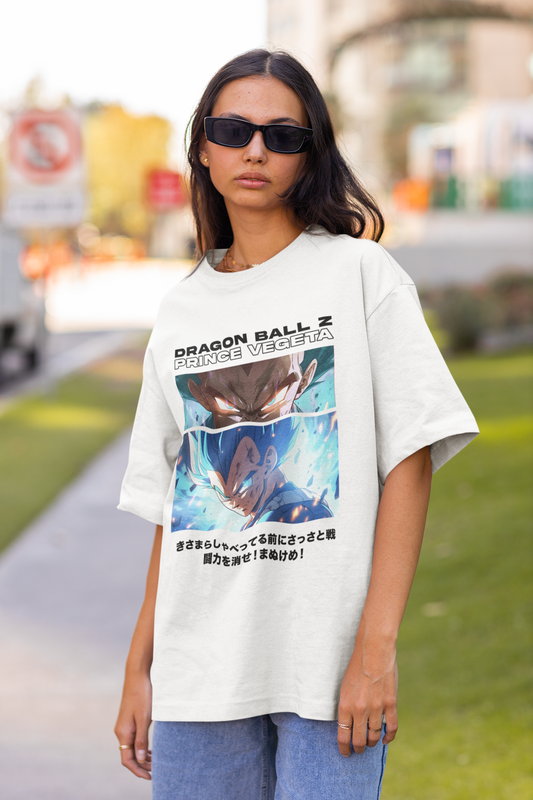 Prince Vegeta Originals Women's Premium White Printed Oversized Tshirt