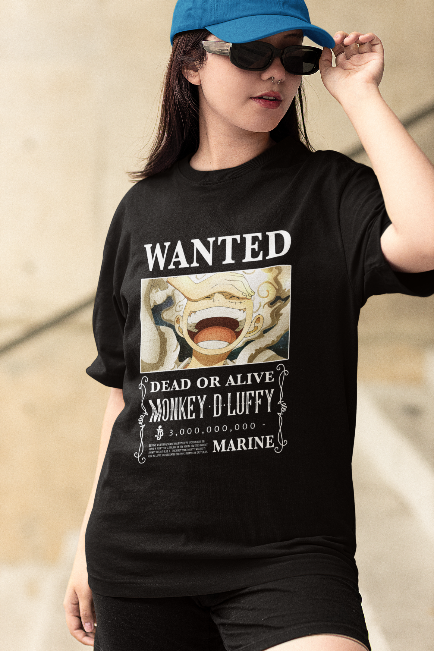 Wanted Luffy Originals Women's Premium Black Printed Oversized Tshirt