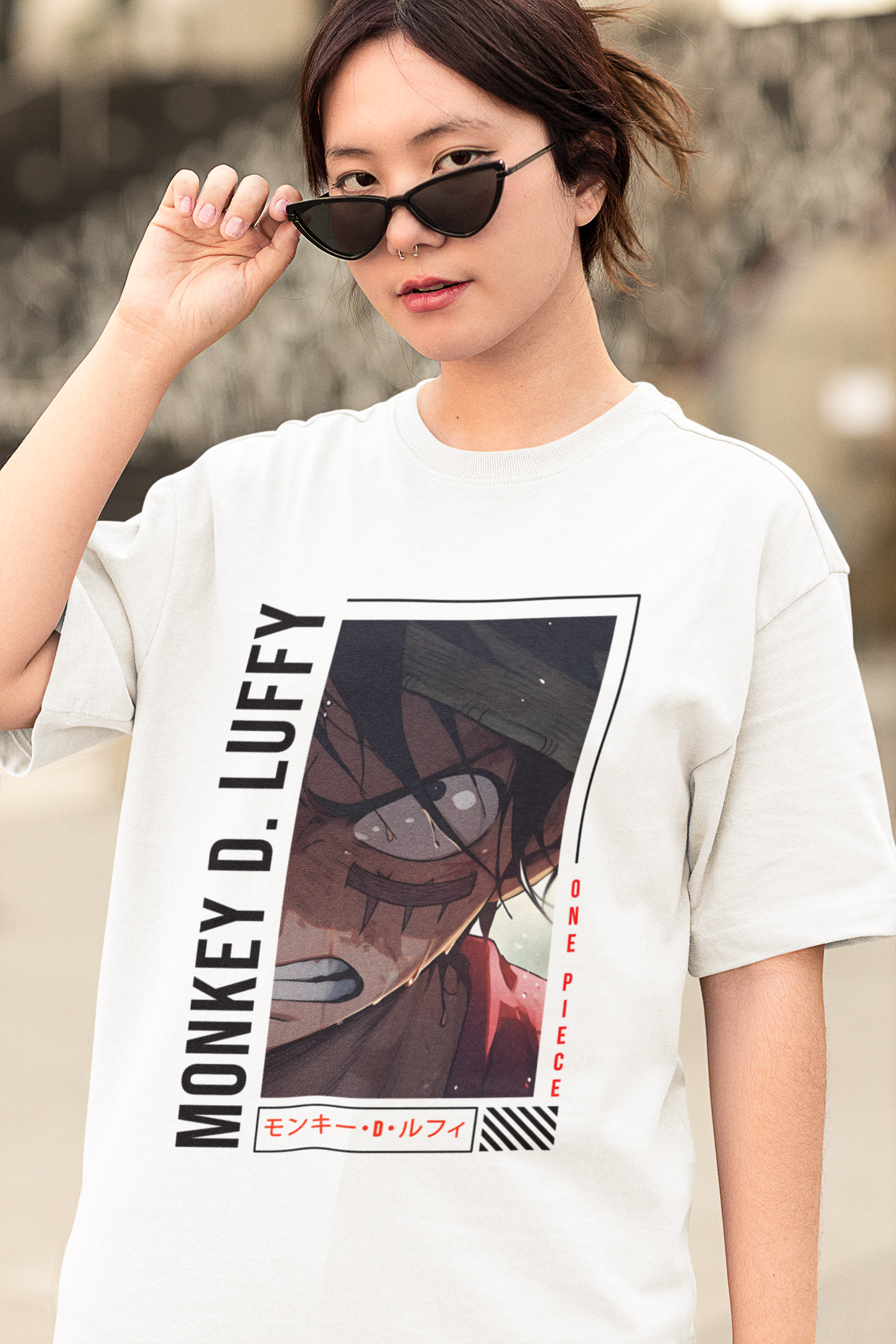 One Piece Monkey D Luffy Originals Women's Premium White Printed Oversized Tshirt