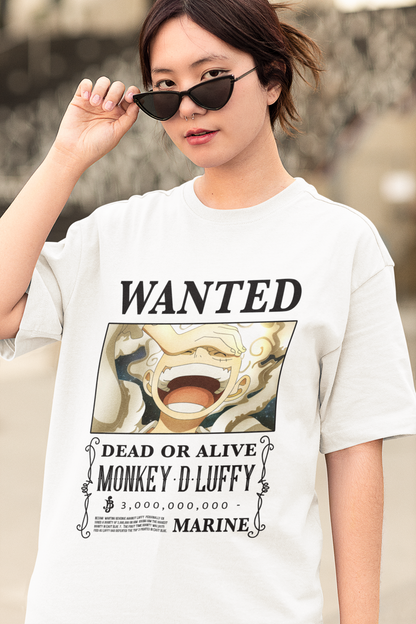 One Piece Wanted Luffy Originals Women's Premium White Printed Oversized Tshirt