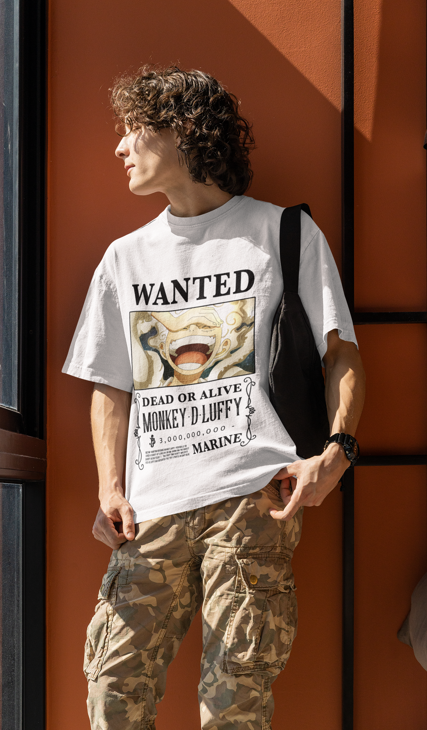 Wanted Luffy Originals Men's Premium White Printed Oversized Tshirt