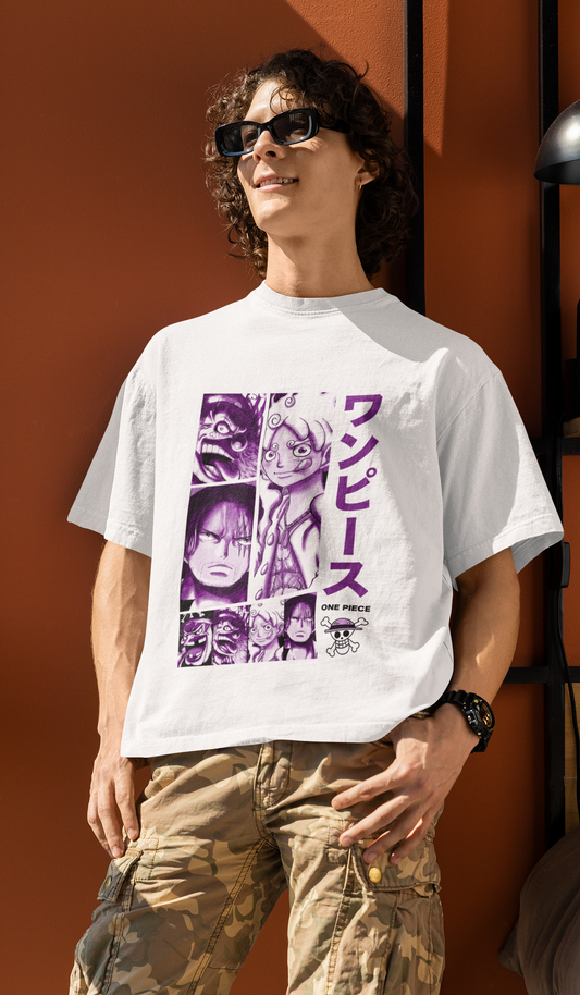 One Piece Manga Originals Men's Premium White Printed Oversized Tshirt